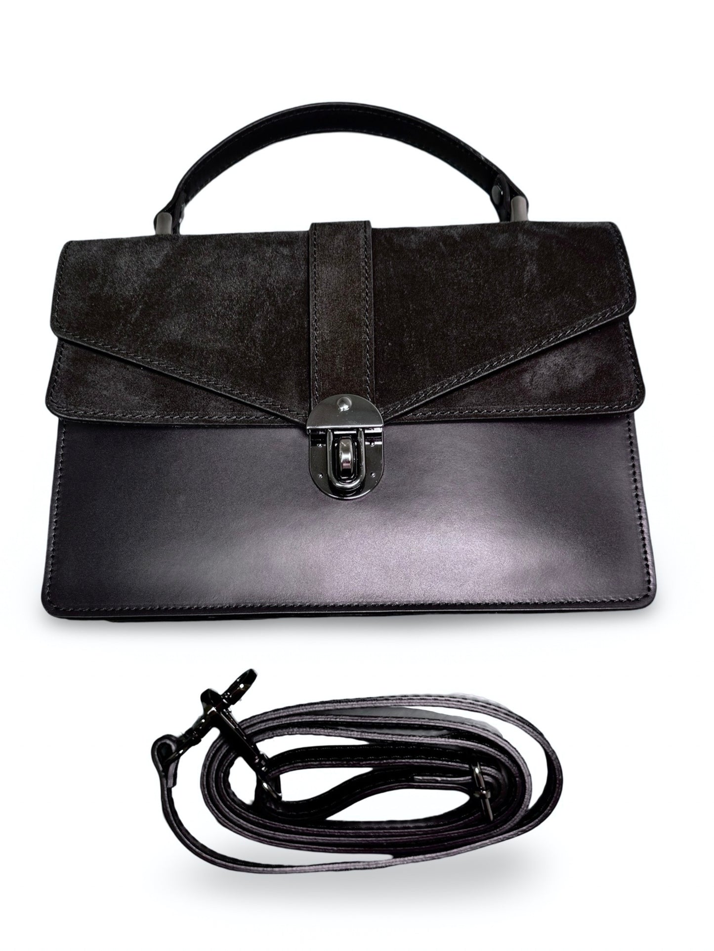 German Fuentes Suede Leather Handbag - Black