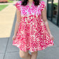 Awesome Abstract Flutter Sleeve Dress - Pink