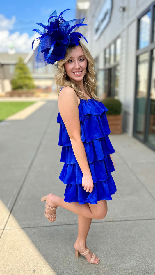 Time To Shine Satin Ruffle Dress - Blue