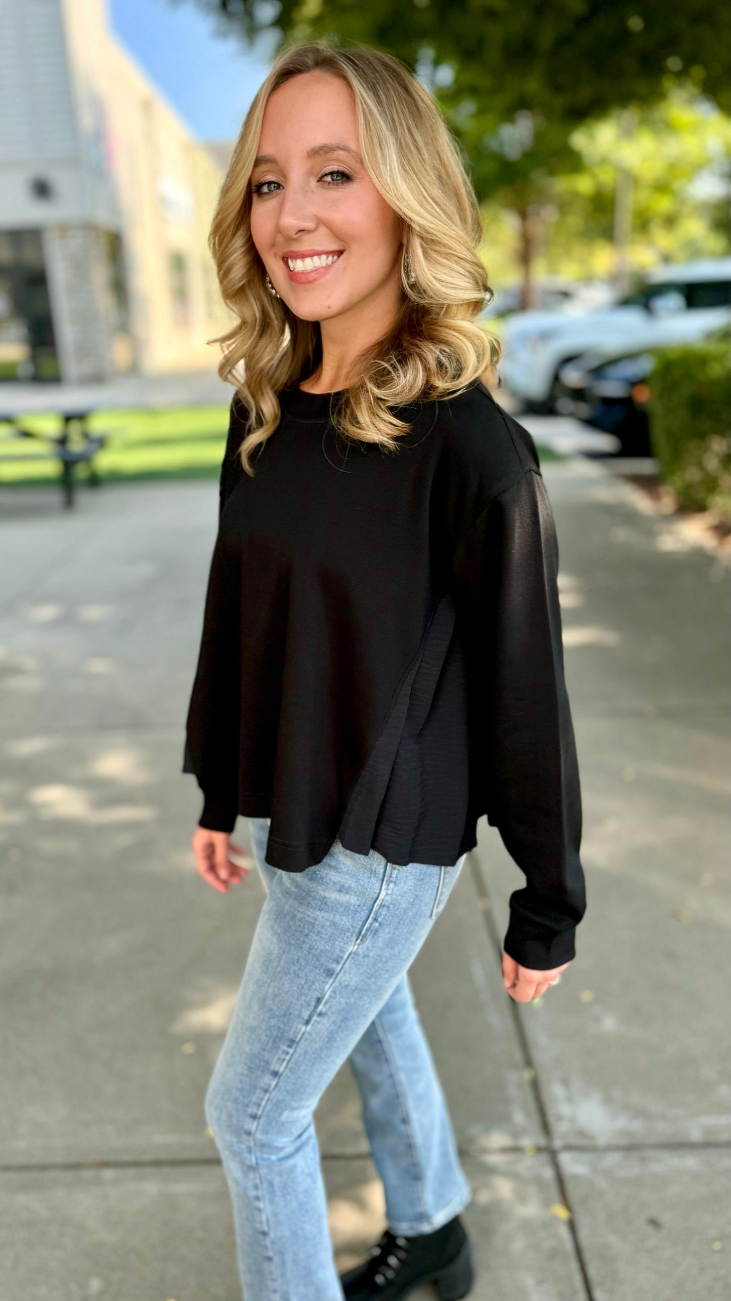 Love Leisure Black Pleated Flutter Side Sweatshirt