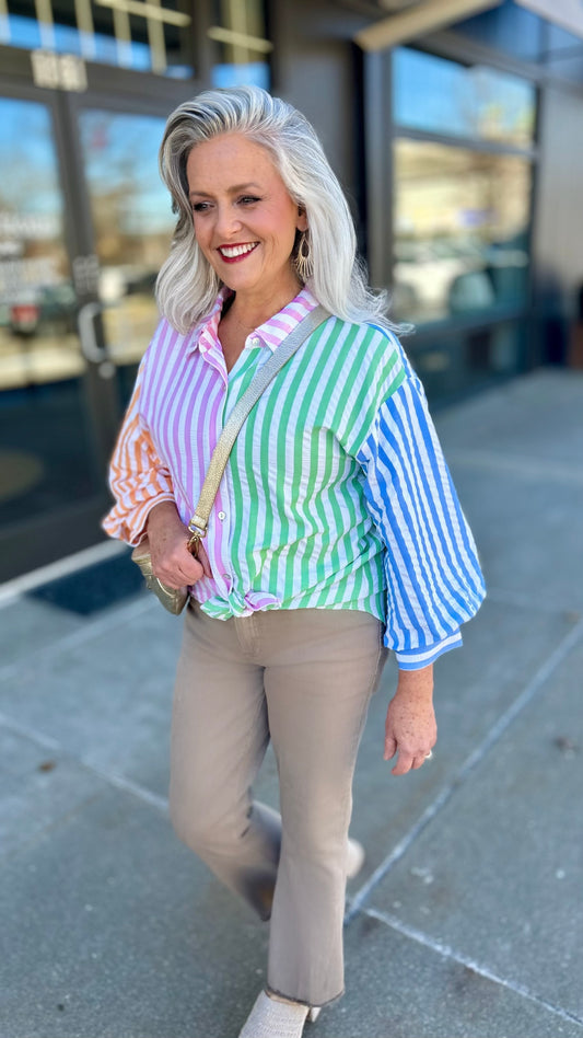 Multi Stripe Button Blouse