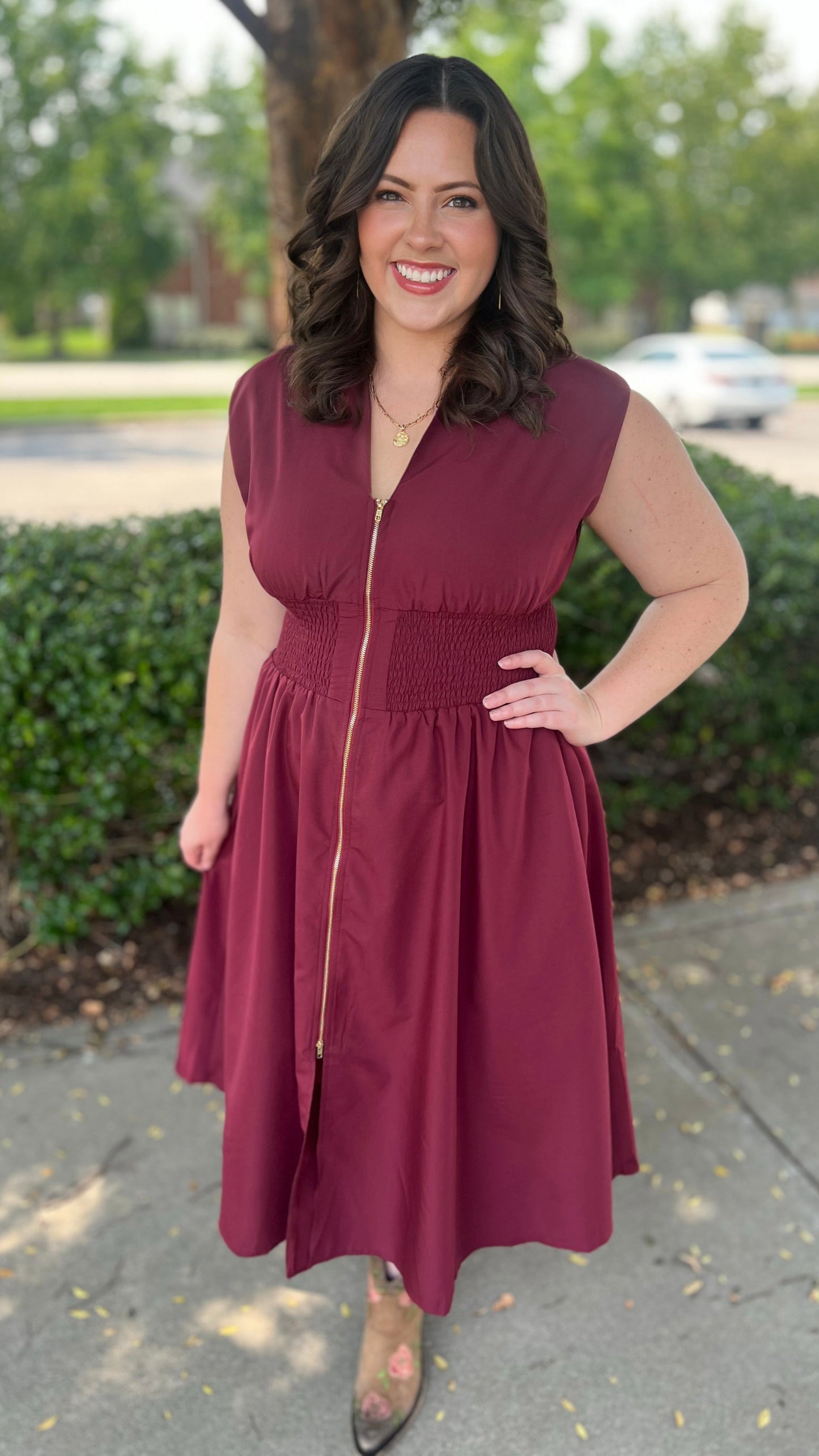 Merlot Zip Midi Dress