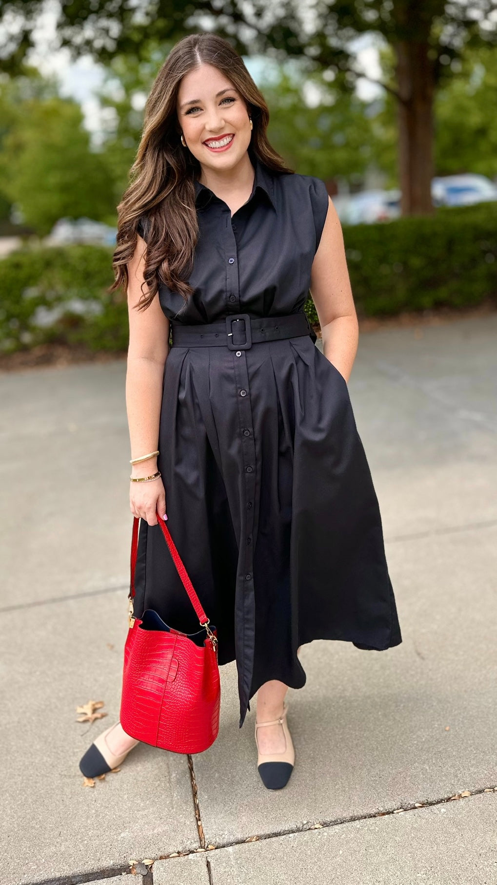 Blissful Belted Midi Dress - Black