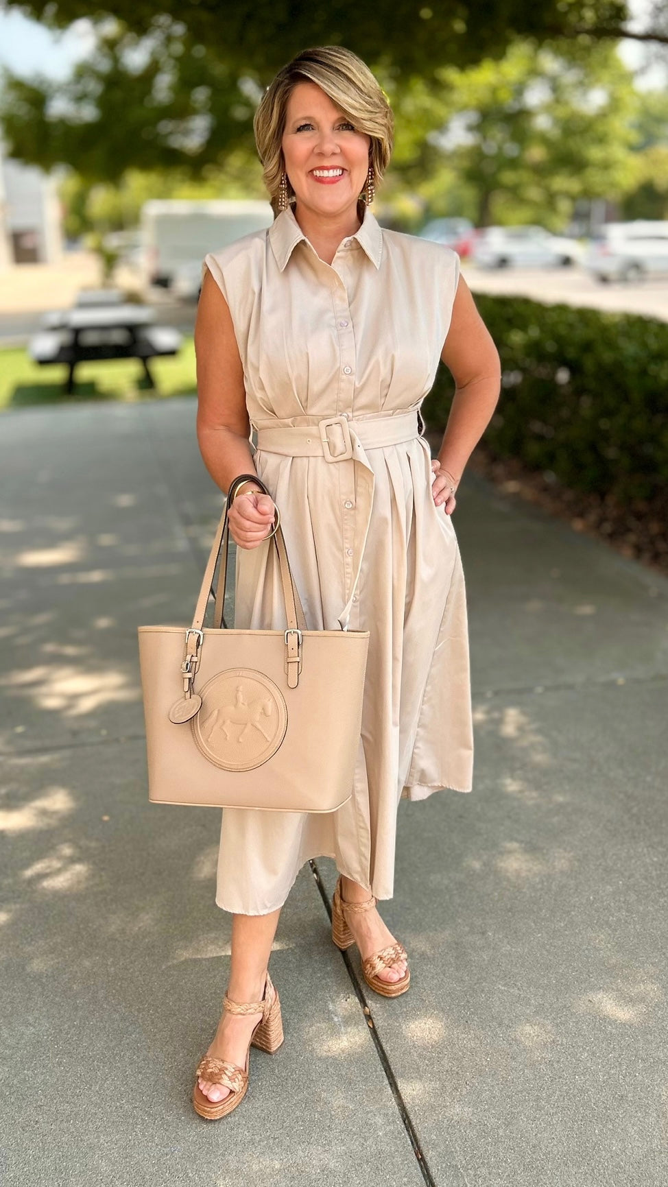 Blissful Belted Midi Dress - Taupe