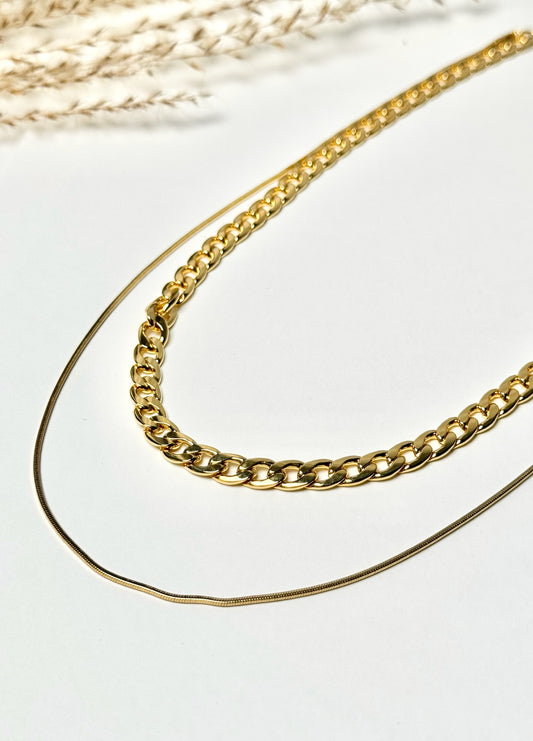 Gold Link & Snake Chain Layered Necklace