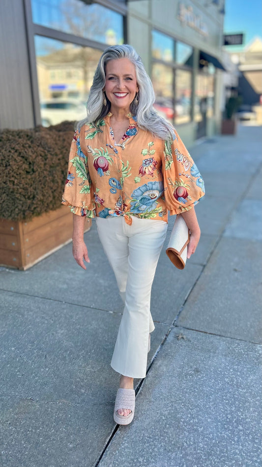 Floral Button Down Top - Coral