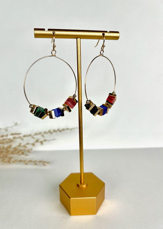 Multi Bead & Crystal Hoop Dangle Earrings