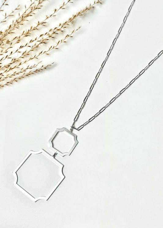 Silver Dolly Square Pendant Necklace