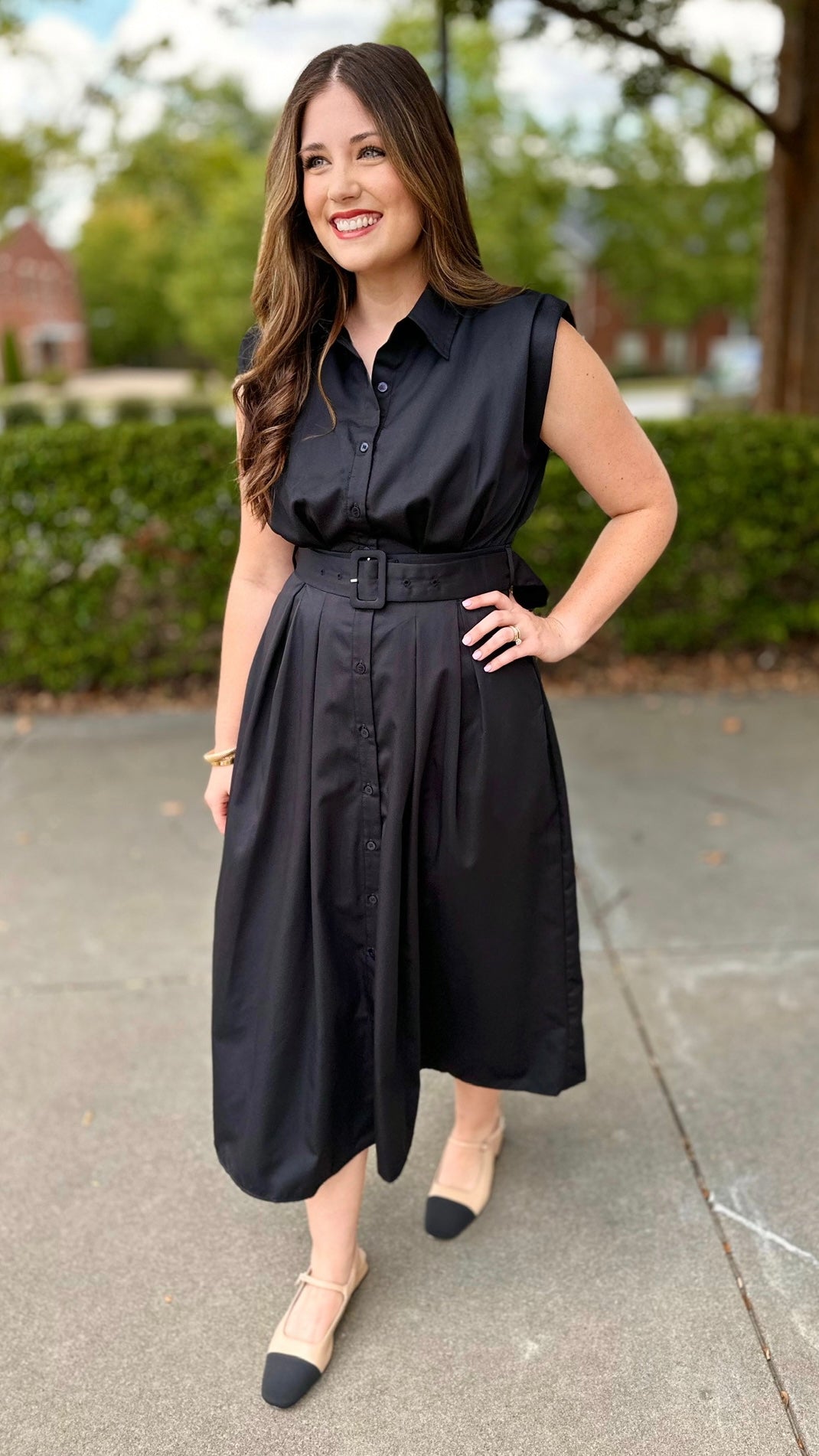 Blissful Belted Midi Dress - Black