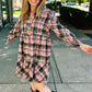 Acid Wash Flannel Dress - Pink