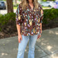 Espresso Floral Balloon Sleeve Blouse