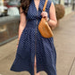 Zip Up Midi Dress - Navy Polka Dot