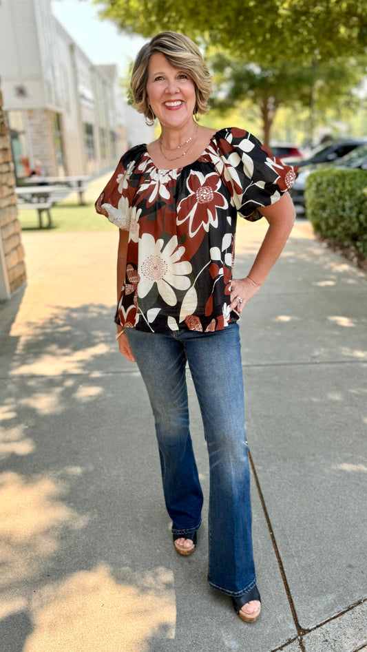 Dreamy Delilah Floral Blouse - Rust