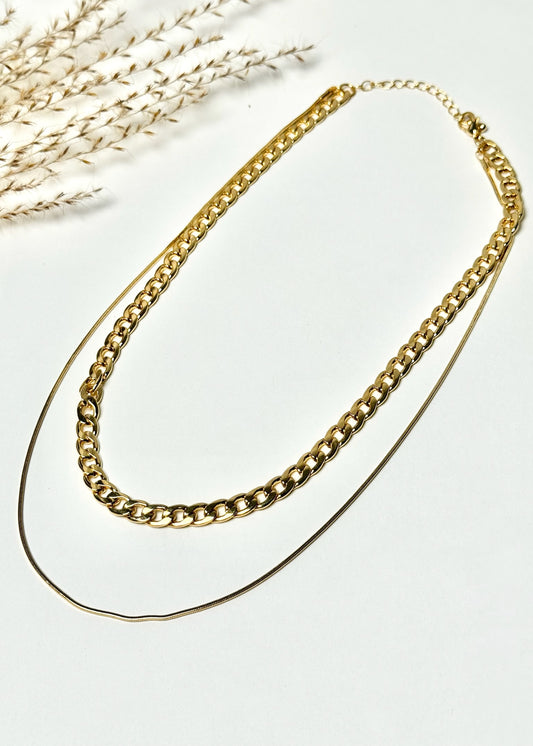 Gold Link & Snake Chain Layered Necklace