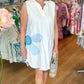 Denim Dress With Applique Daisy - White/Blue