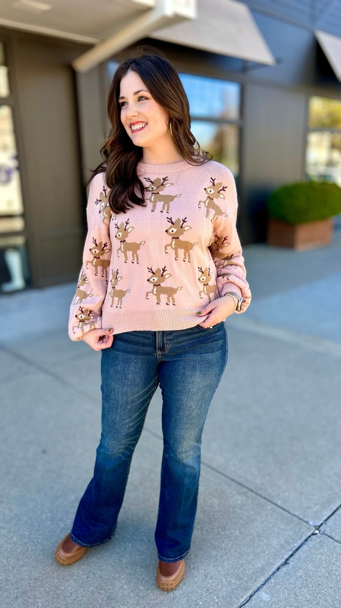 Reindeer Holiday Sweater - Blush