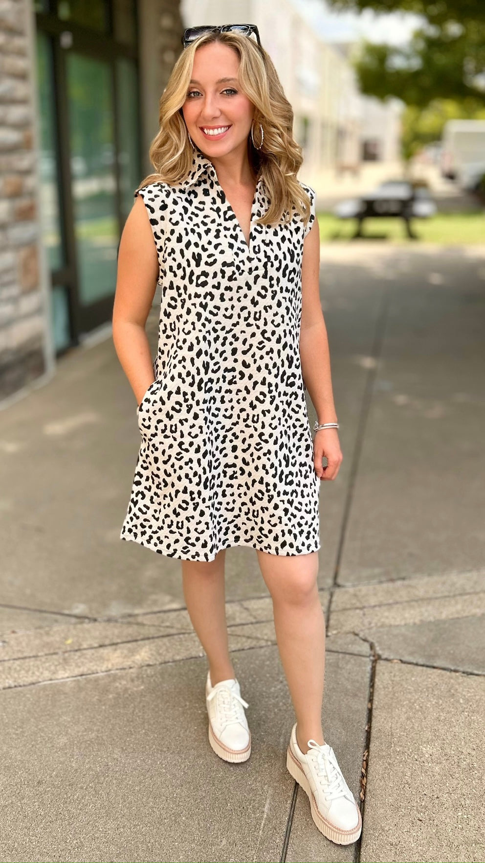 Lovable Leopard Sleeveless Dress - Ecru