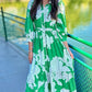 Green Floral Midi Dress with Ric Rac Trim