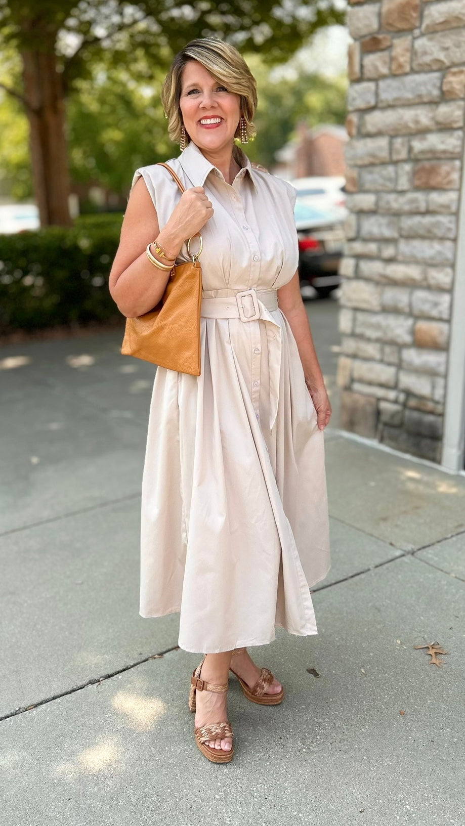 Blissful Belted Midi Dress - Taupe