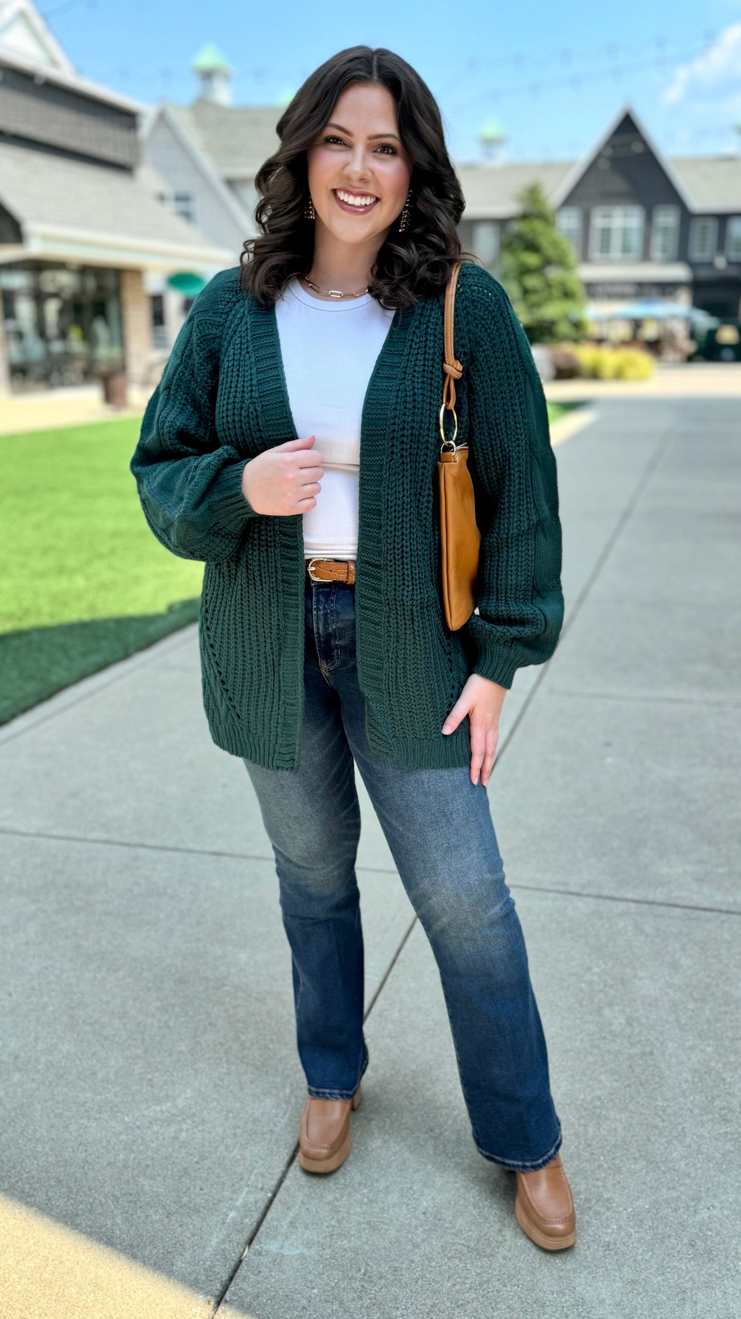 Classic Cable Knit Cardigan - Forest