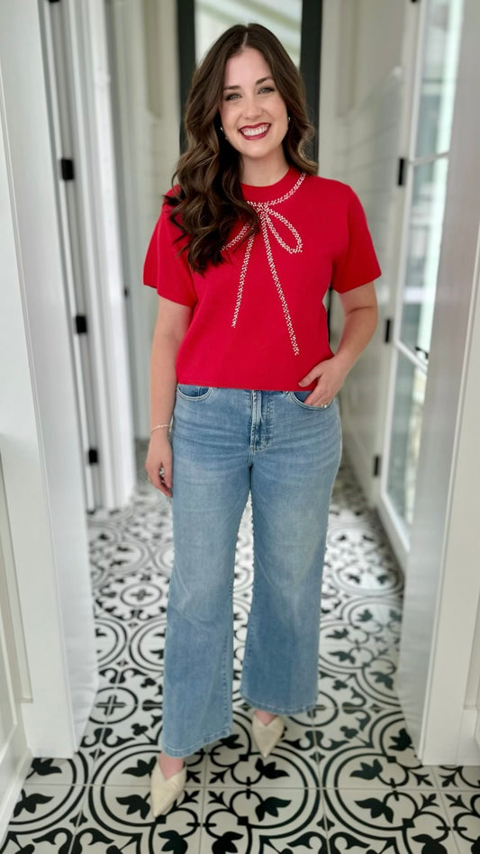 Pearl Bow Top - Red