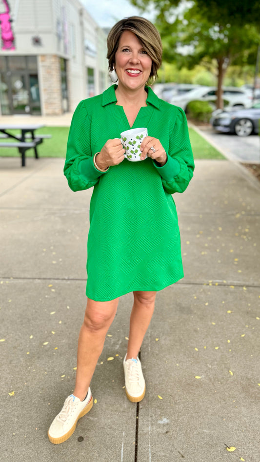 Little Green Long Sleeve Quilted Dress