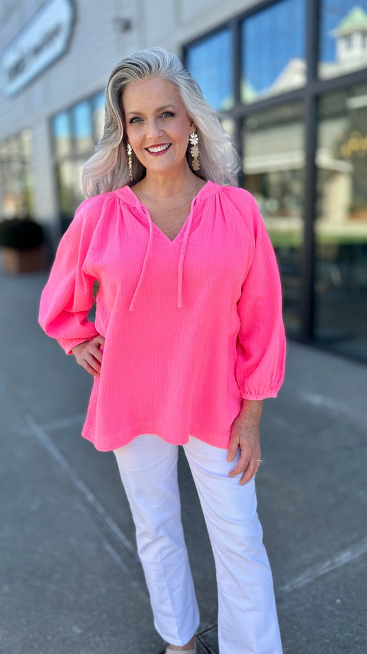 Highlighter Gauze Blouse - Pink