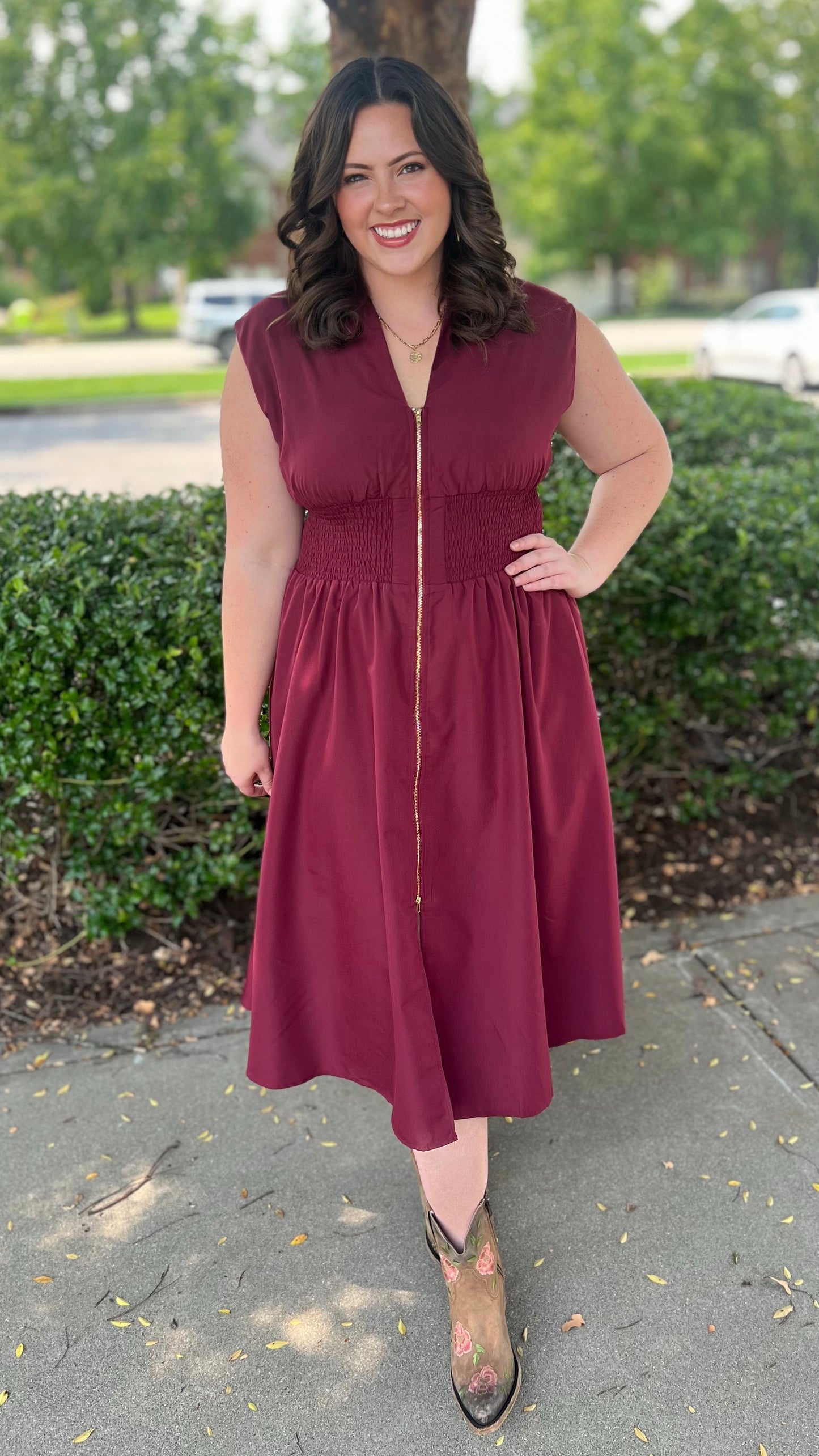 Merlot Zip Midi Dress