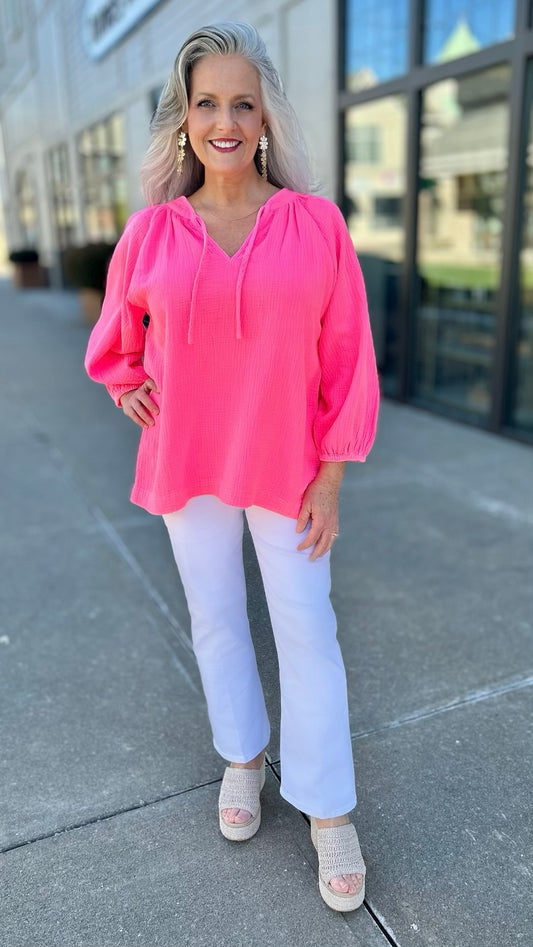 Highlighter Gauze Blouse - Pink