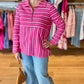 Habitat Weekend Striped Quarter Zip - Berry