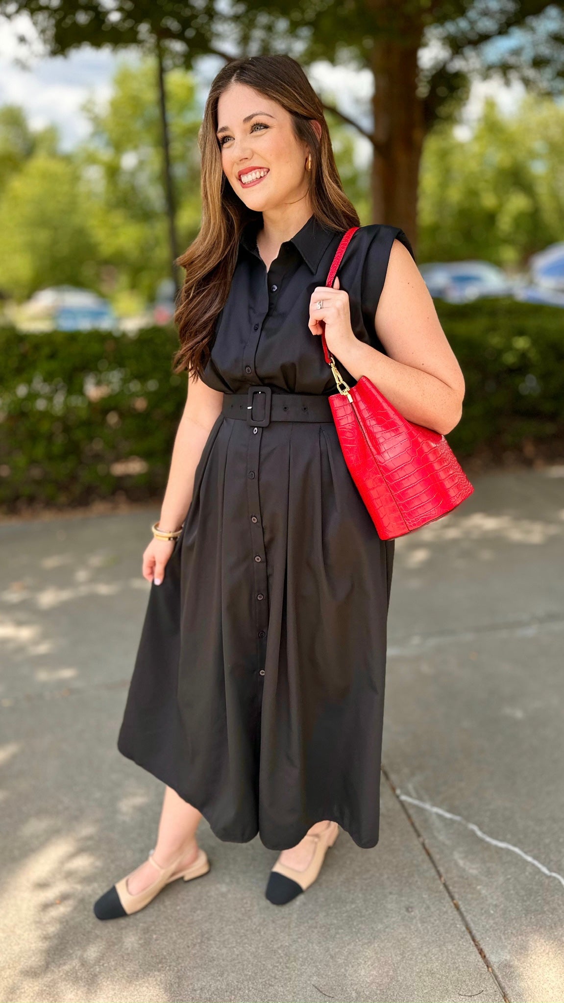 Blissful Belted Midi Dress - Black