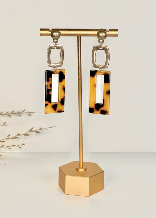 Tortoise Acrylic Rectangle Post Earrings