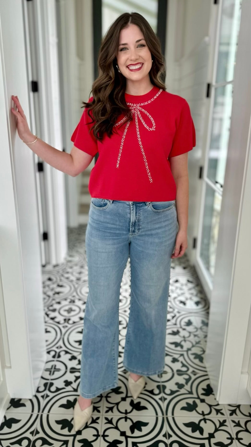 Pearl Bow Top - Red