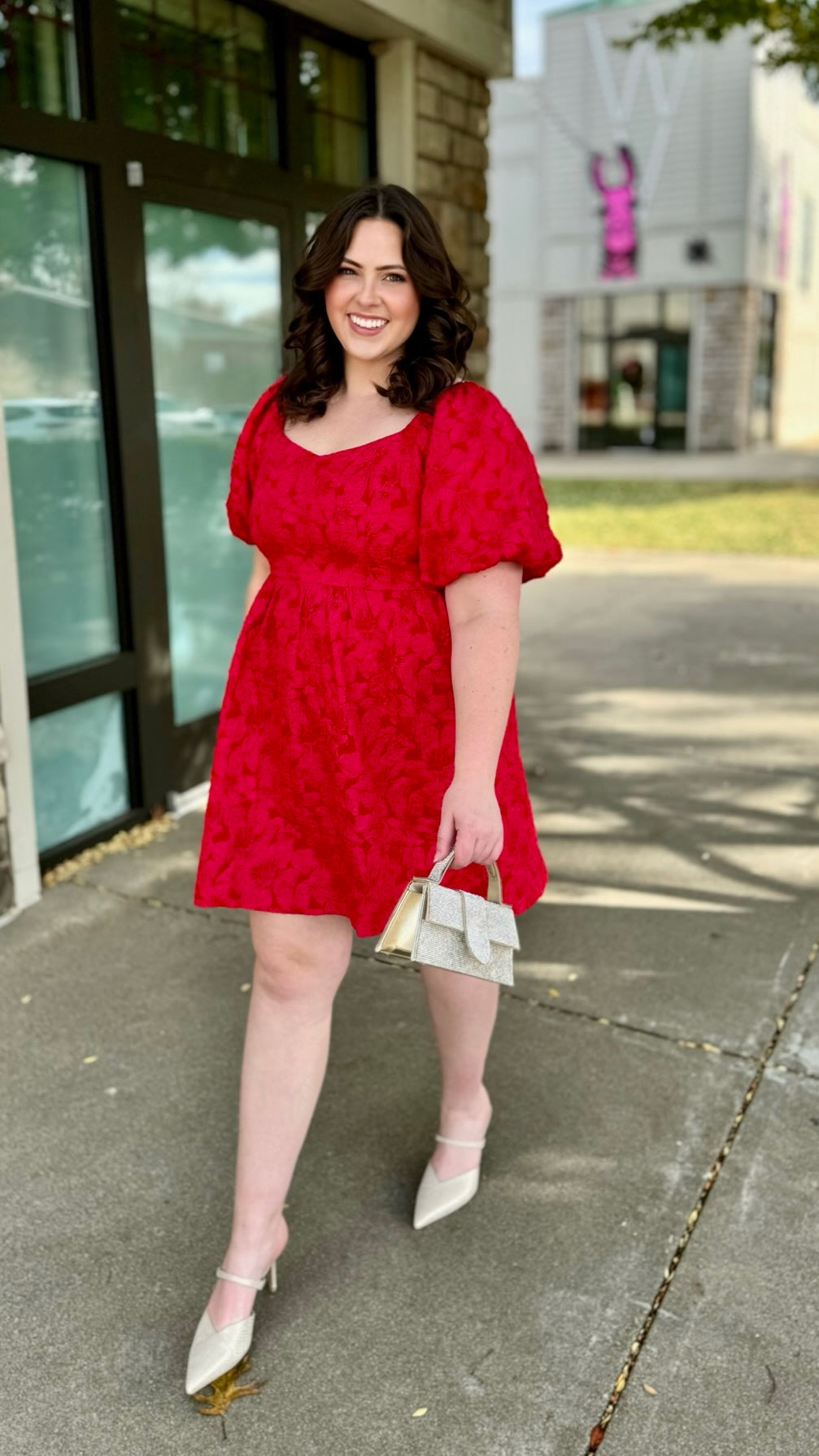 Red Jacquard Bubble Dress