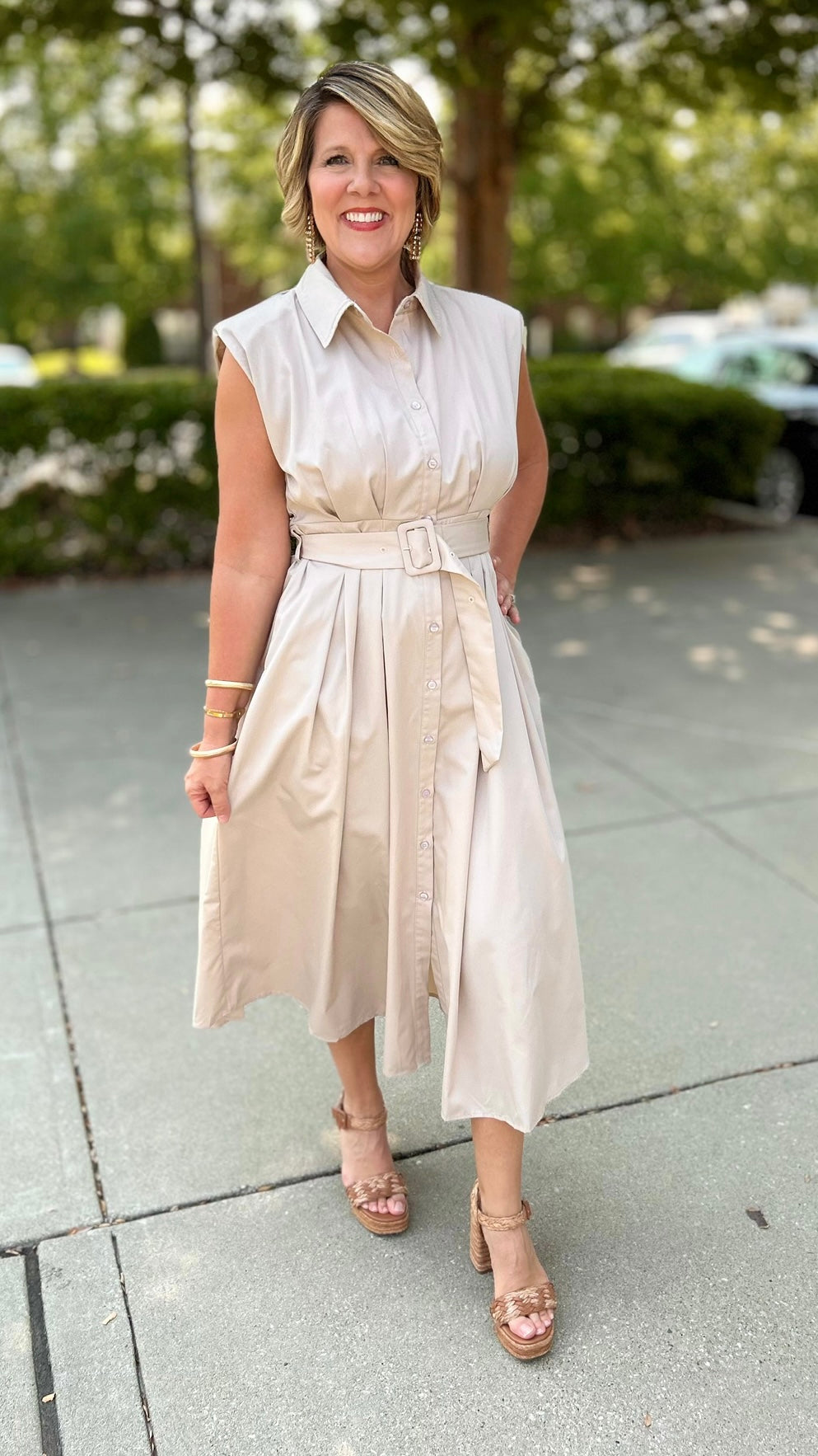 Blissful Belted Midi Dress - Taupe