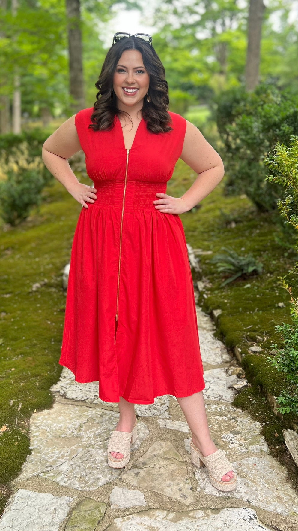 Red Zip Midi Dress