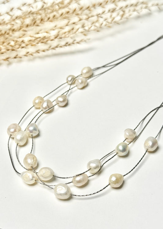 Silver & Pearl Delicate Chain Layered Necklace