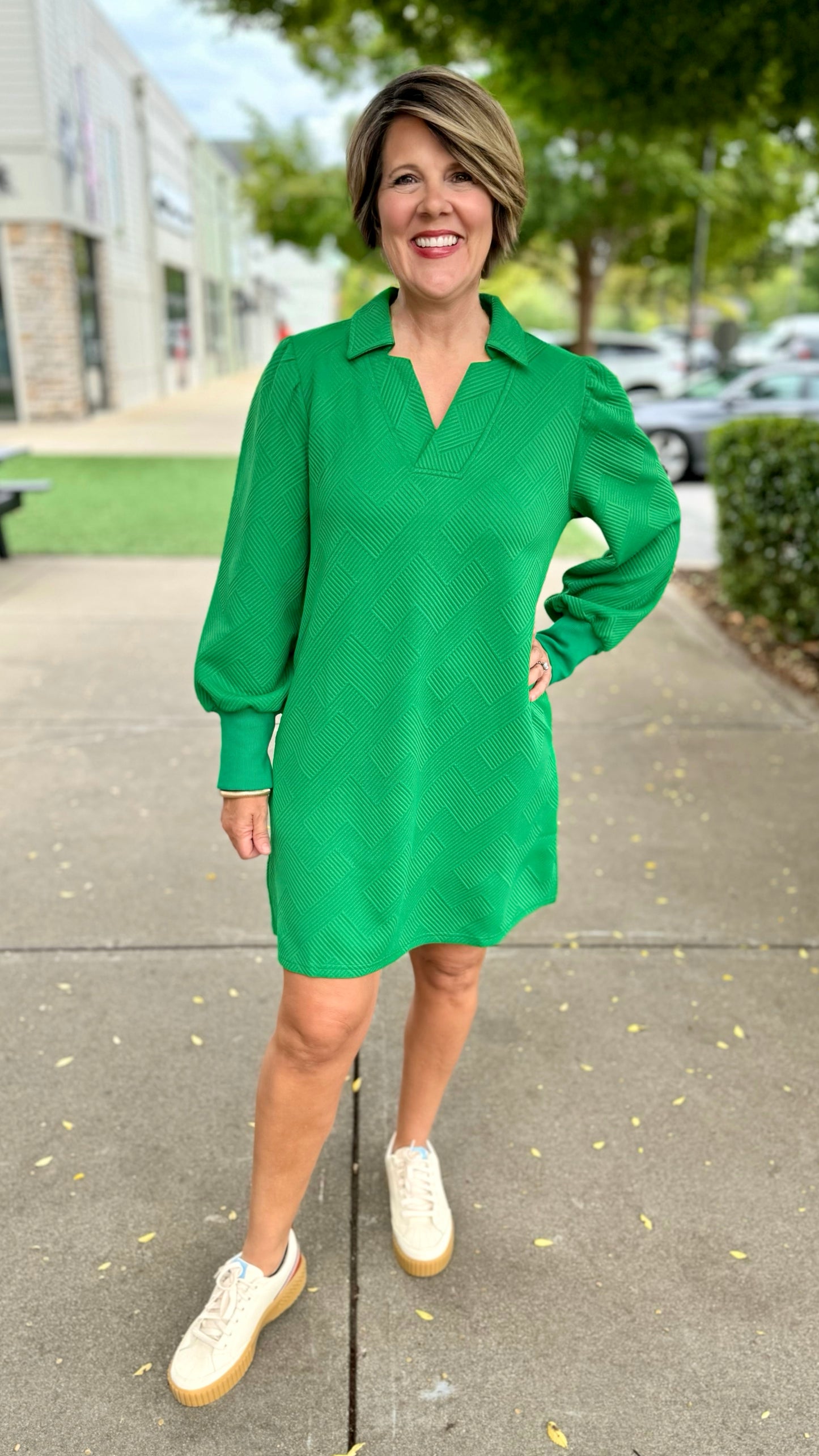 Little Green Long Sleeve Quilted Dress