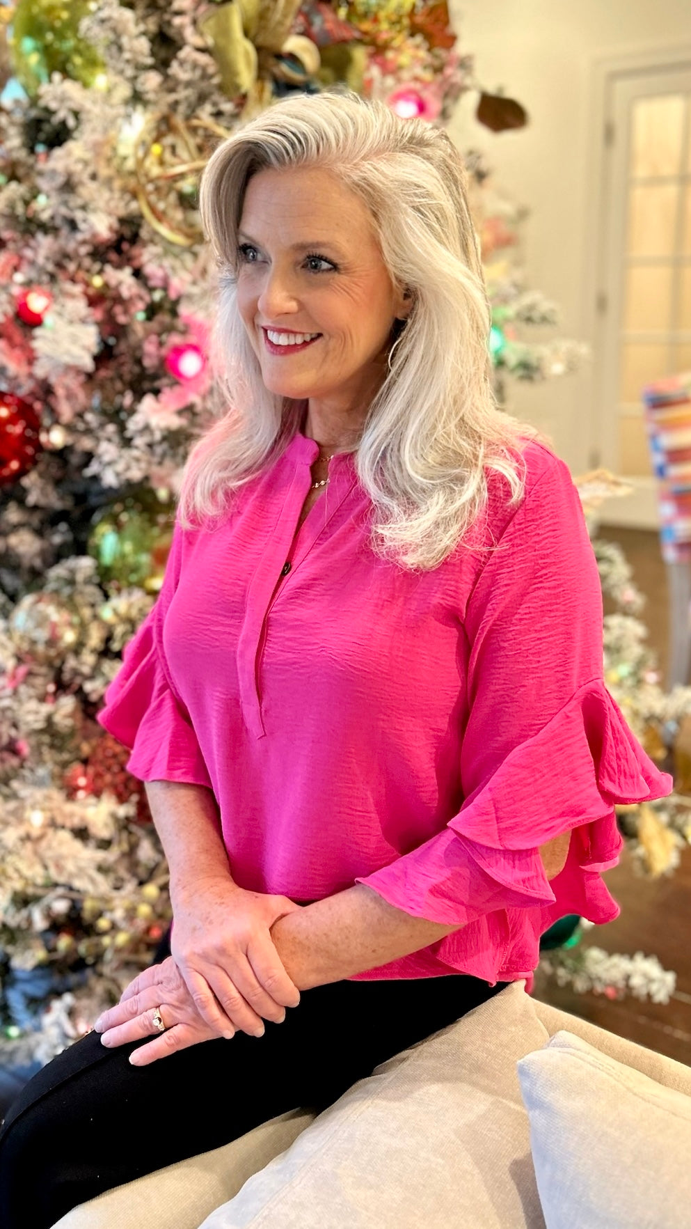 Ivy Jane Flutter Sleeve Top - Hot Pink