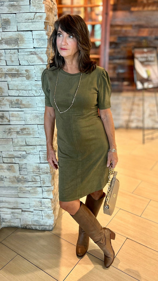 Another Love Faux Suede Dress - Vineyard