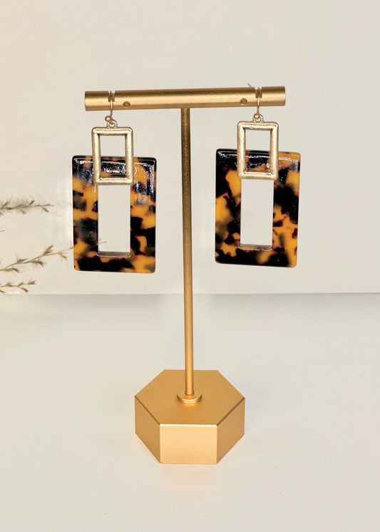 Gold & Tortoise Double Rectangle Earrings