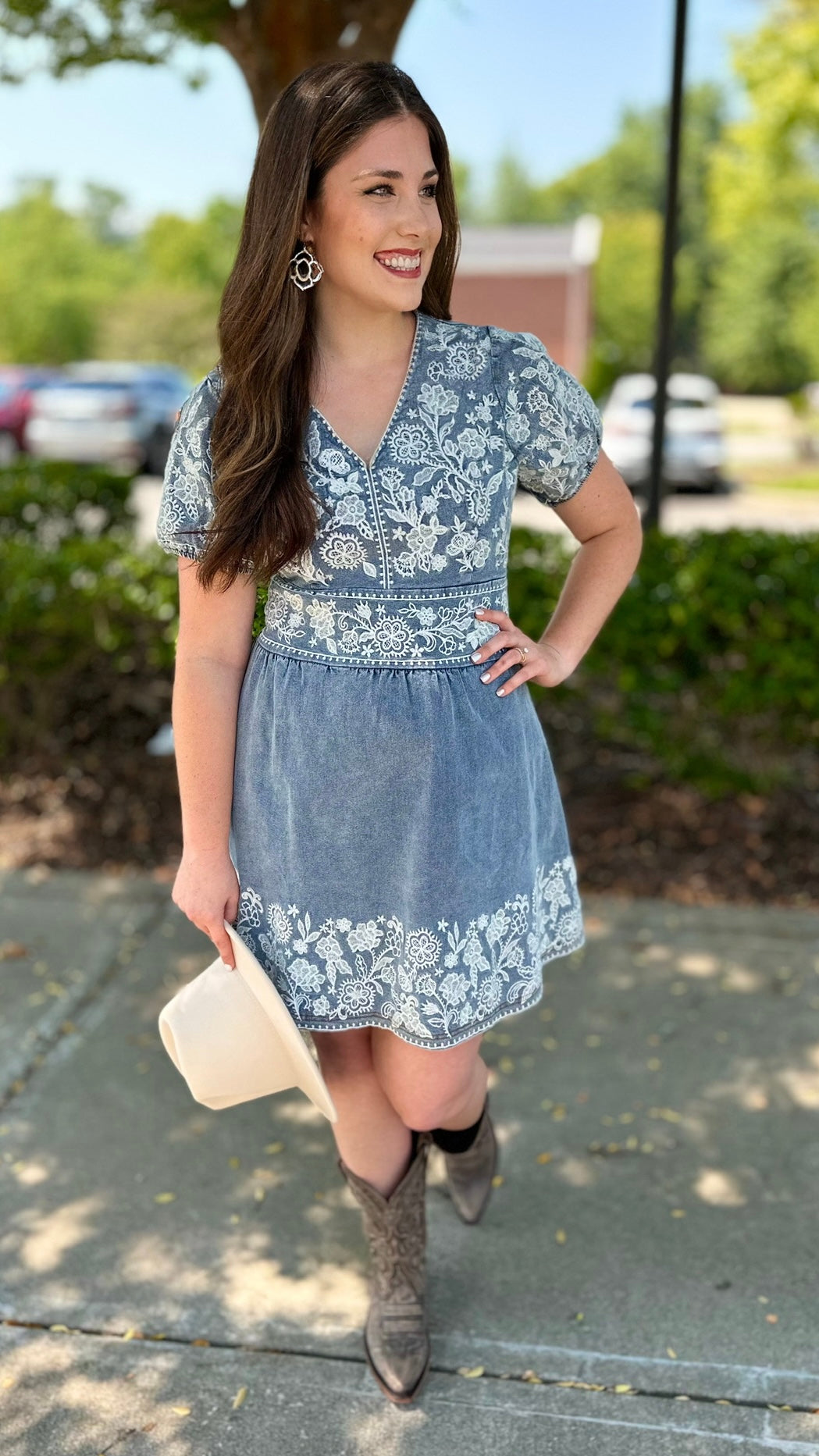 Mandy Embroidered Dress - Denim