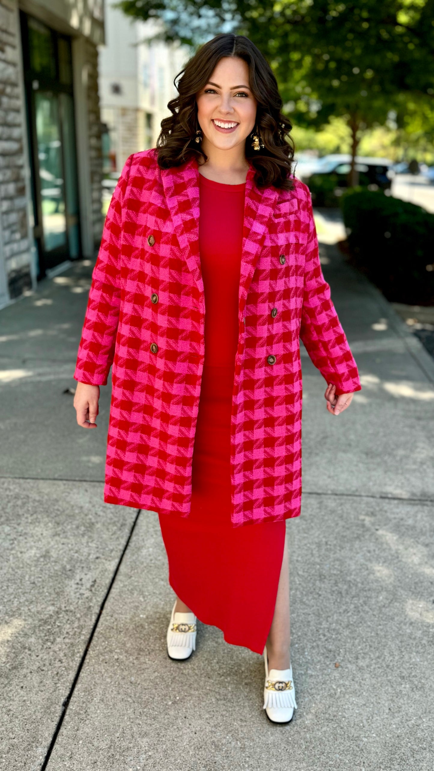 Chic Chicago Button Up Coat - Pink & Red