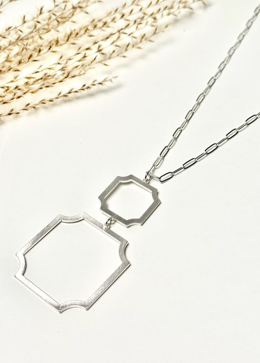 Silver Dolly Square Pendant Necklace