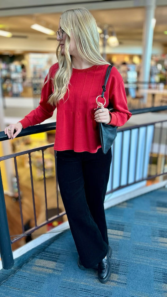 Red Perfect Pleated Sweatshirt