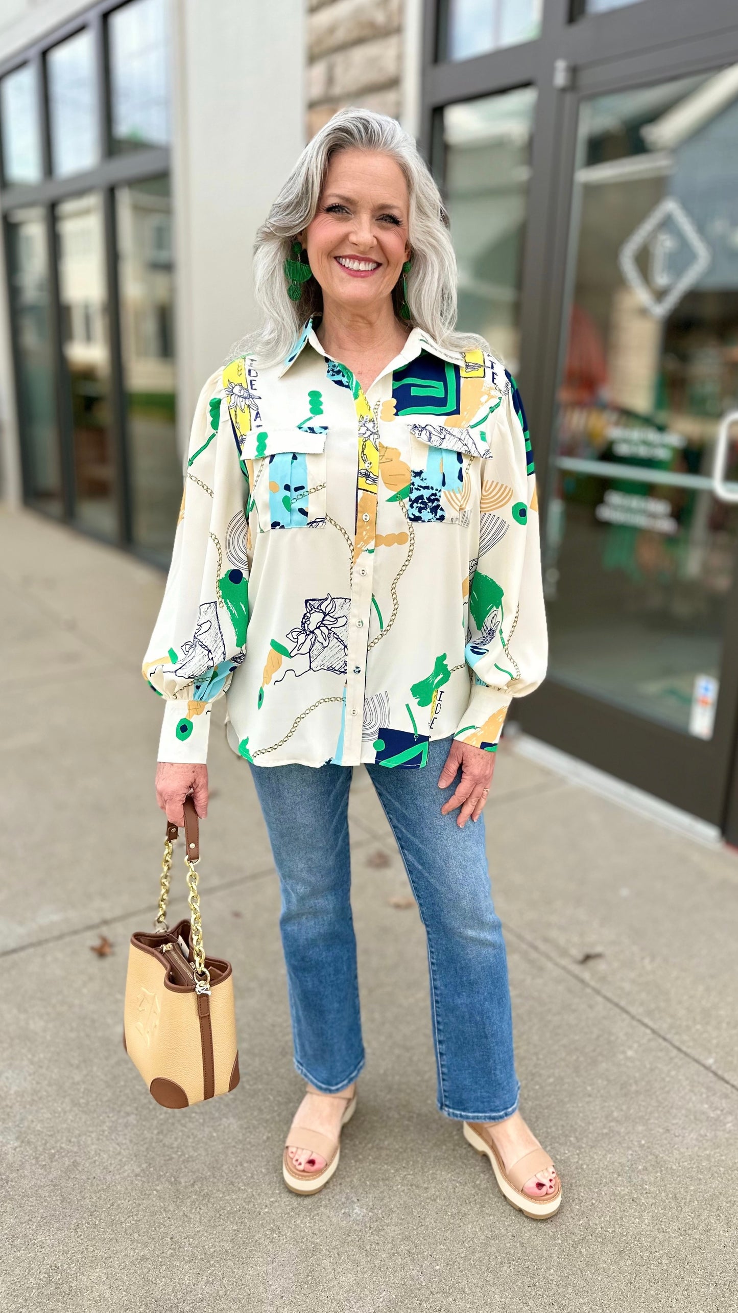 Ivory Abstract Floral Button Blouse