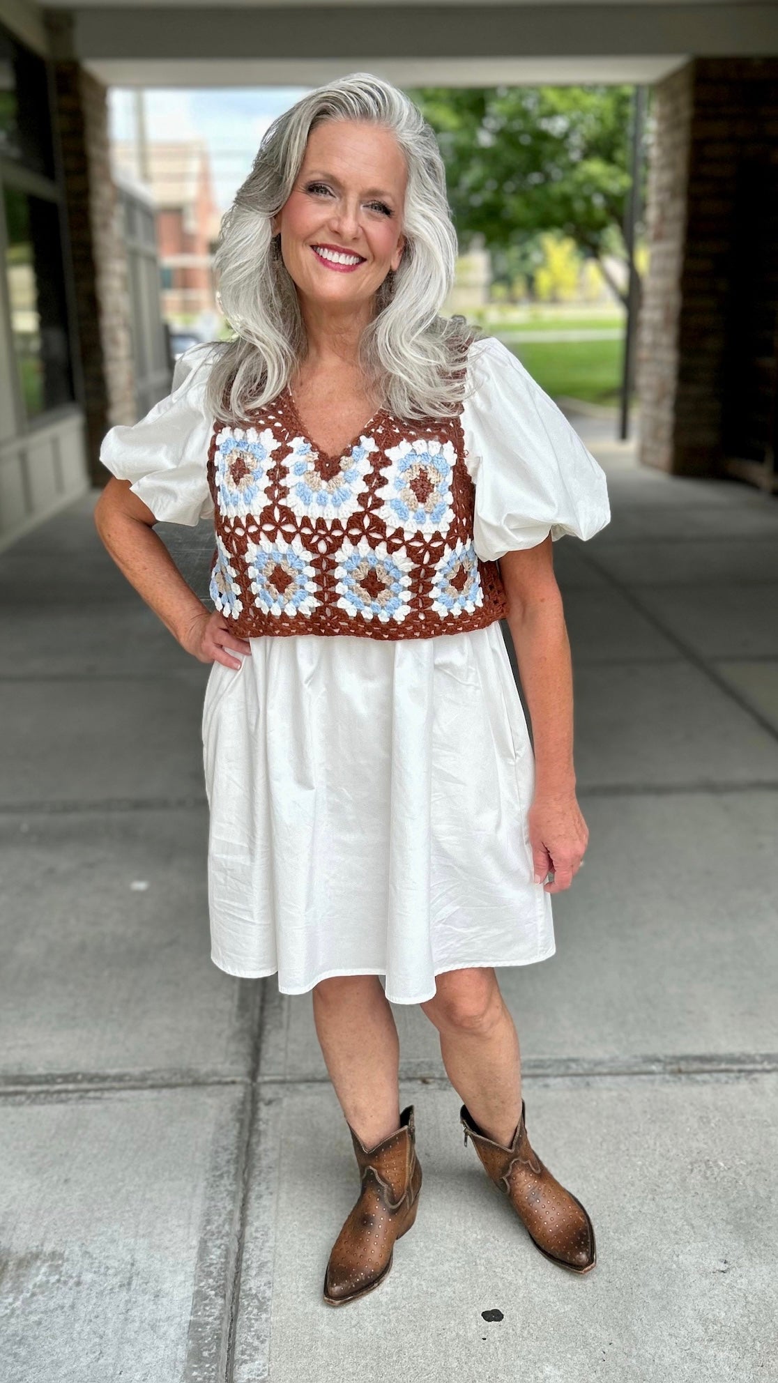 Crochet Overlay White Dress