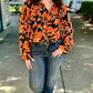 Double Ruffle Button Up Blouse - Orange & Black