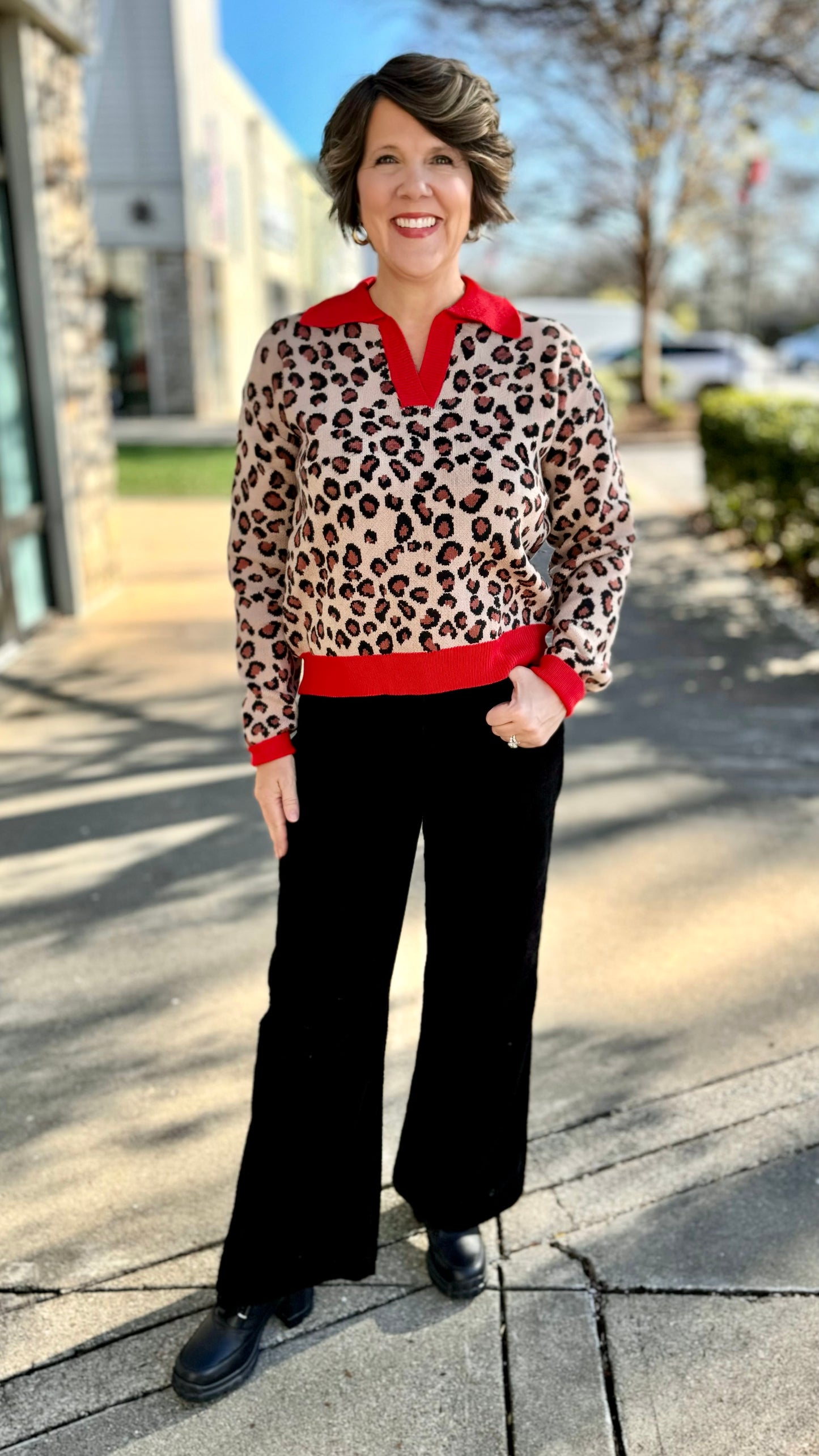 Leopard Red Trim Sweater