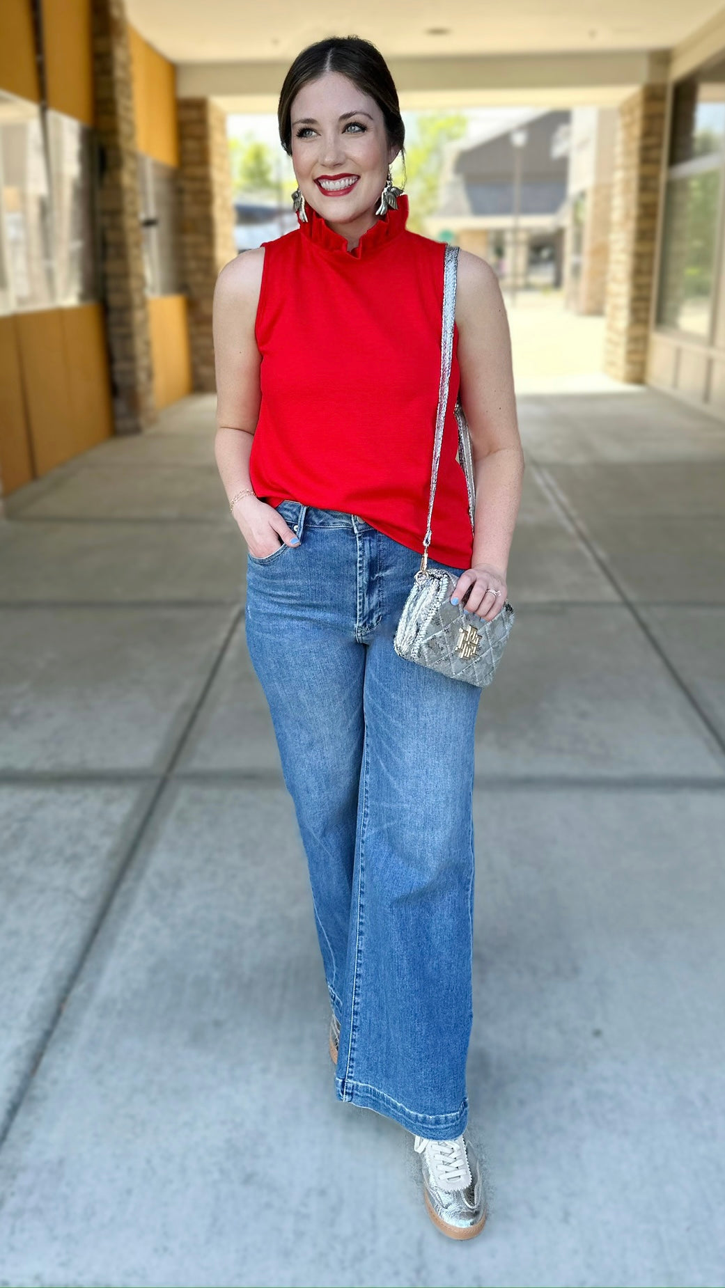 Richelle Ruffled Neck Sleeveless Top - Red